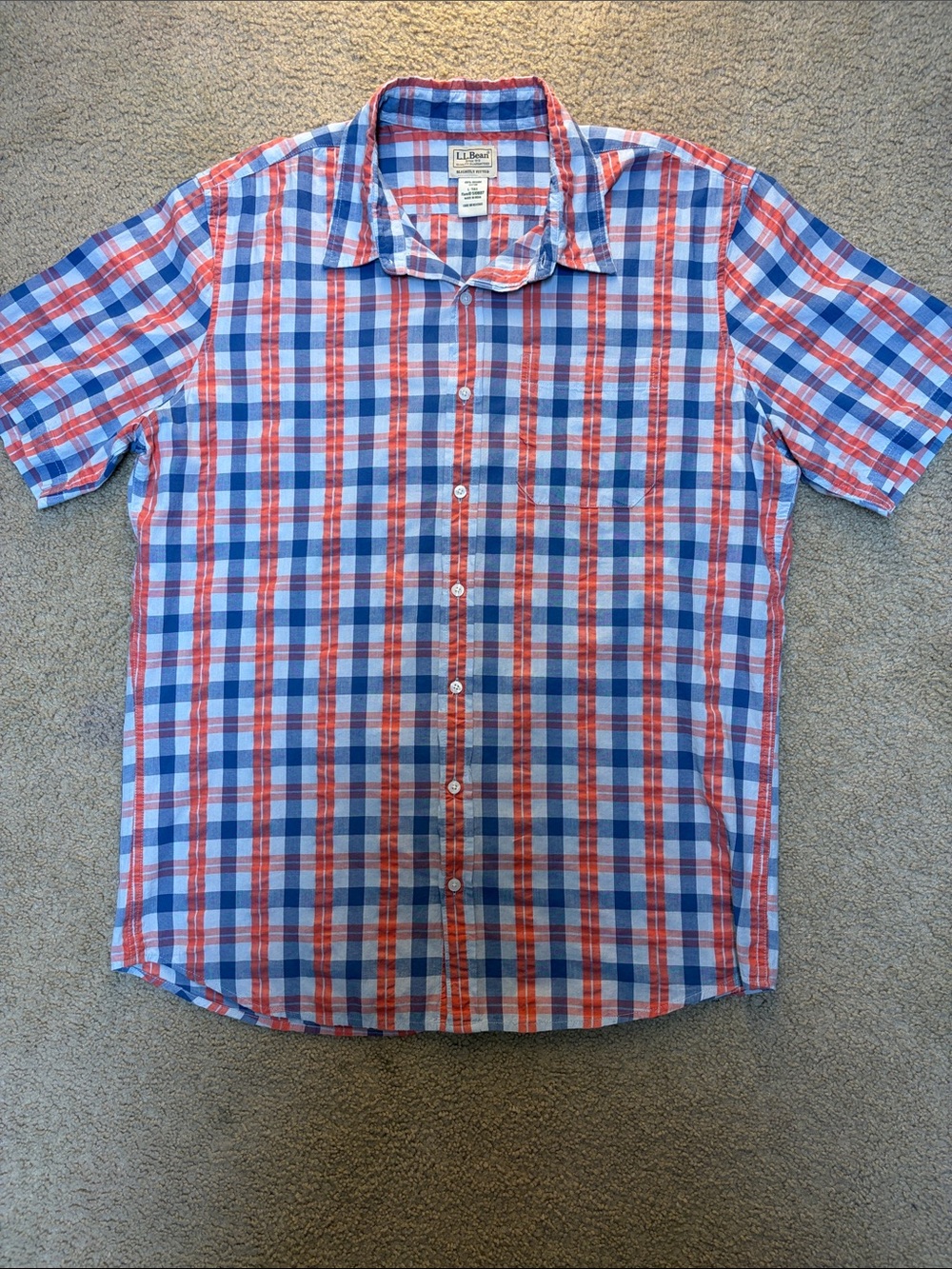 L.L. Bean Short-Sleeve Plaid Button-Down Shirt - Blue & Red